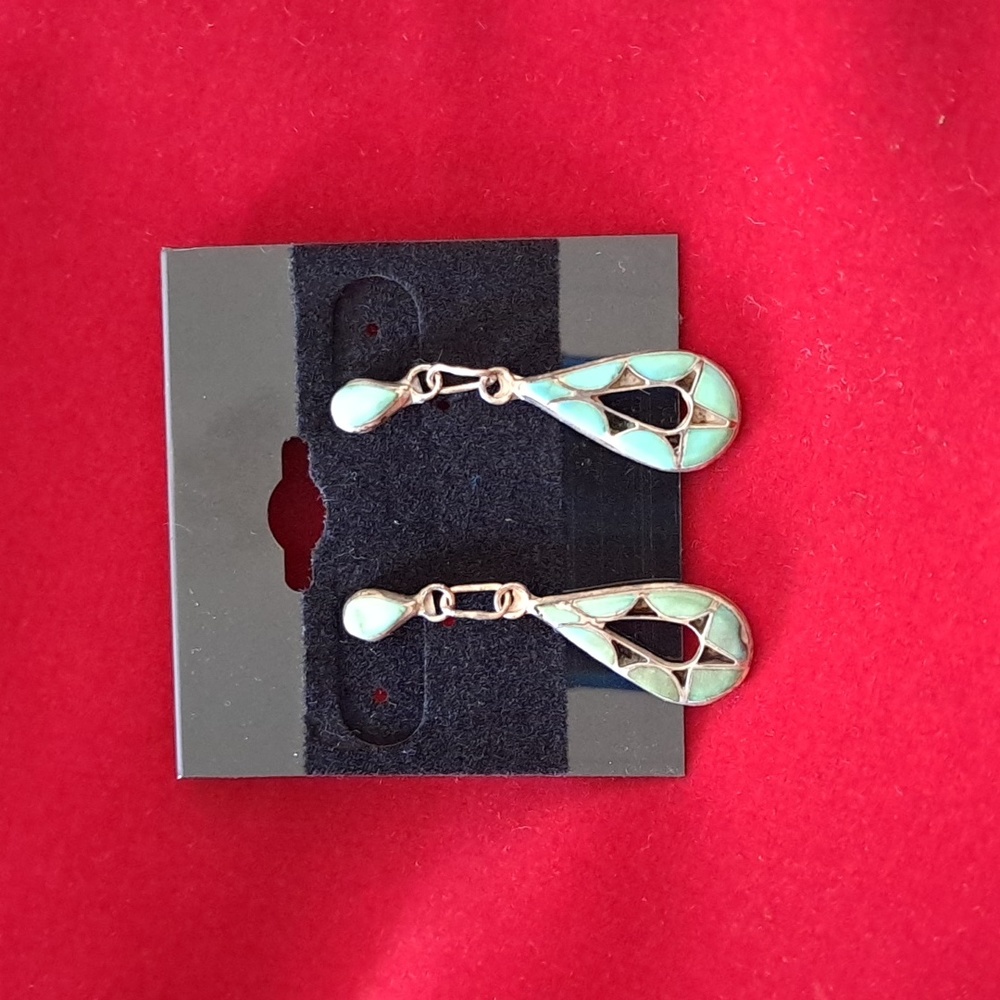 Antique Mexican silver and turquoise dangle earrings